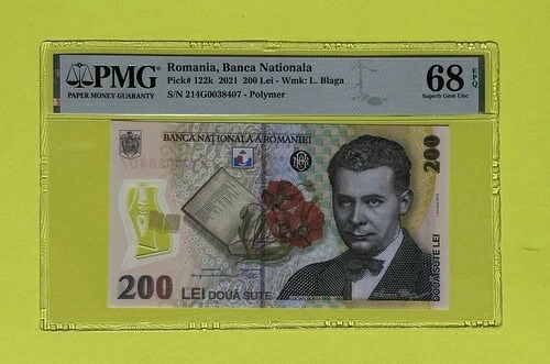 ルーマニア、200 Lei 2021 !!、SuperbGem UNC !! Lucian Blaga、PMG 68 EPQ !! RRR｜WORLD RESOURCE【QUEEN店】