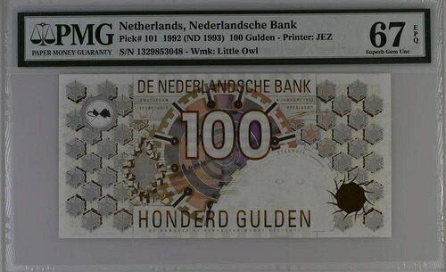 オランダ(ユーロ導入前)100グルデン 1992年 P101b UNC / PMG Superb GEM67EPQ|WORLD RESOURCE【QUEEN店】