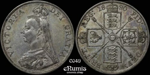 イギリス、ヴィクトリア、ダブルフローリン、1890年、美しい色合い、aUNC|WORLD RESOURCE【QUEEN店】