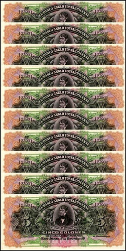コスタリカ 5コロン、1903-1917年、P-S122r、UNC、署名なしの残り&times;10枚｜WORLD RESOURCE【QUEEN店】