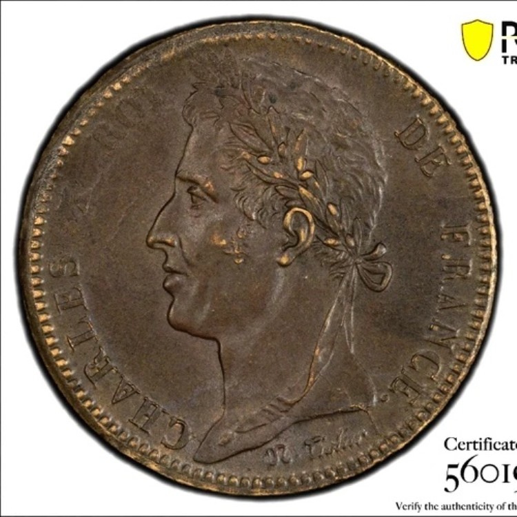 フランス領西インド諸島、植民地時代、シャルル10世、10サンチーム、1827-H、PCGS MS62BN、UNC|WORLD RESOURCE【QUEEN店】