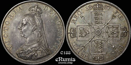 イギリス、ヴィクトリア、ダブルフローリン、1887年、ローマI、美しい色調、aUNC|WORLD RESOURCE【QUEEN店】