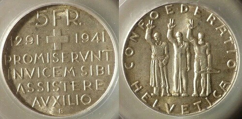 スイス:1941-B 5フラン UNC #44 ローミント CT117|WORLD RESOURCE【QUEEN店】