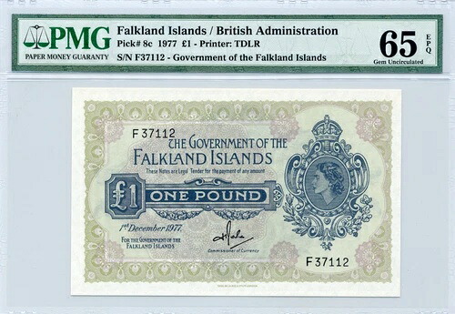 1977年 &pound;1 フォークランド諸島 英国管理局、ピック #8c - GEM UNC、PMG UNC65 EPQ｜WORLD RESOURCE【QUEEN店】
