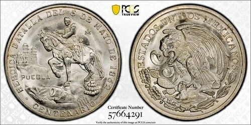 メキシコ 1962年 メダル(Mo)、プエブラの戦い100周年記念、PCGS MS 66 Gem UNC。A4|WORLD RESOURCE【QUEEN店】