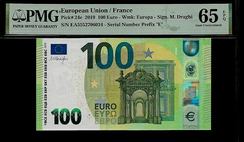 欧州連合/フランス 100 ユーロ 2019 PMG 65 EPQ UNC Pi#24e シリーズ プレフィックス "E"｜WORLD RESOURCE【QUEEN店】