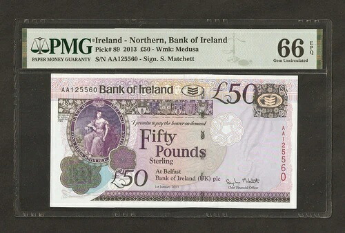 2013 アイルランド (北部) £50 ポンド Unc#89 PMG 予選|WORLD RESOURCE【QUEEN店】