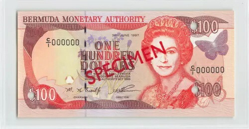 バミューダ 100ドル硬貨 1997年、P-49、見本、C/1 000000、オリジナルUNC、QEII。C7｜WORLD RESOURCE【QUEEN店】
