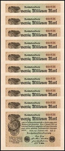 ドイツ 2000 万 - 100 万マルク、1923 年、P-108c、UNC X 10 個｜WORLD RESOURCE【QUEEN店】