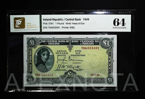 アイルランド共和国 &pound;1 1949 P57b1 CU 64 CHOICE UNC LADY LAVERY 戦後希少品｜WORLD RESOURCE【QUEEN店】