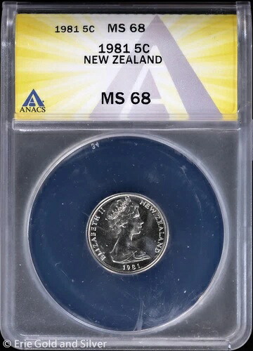 1981年 5セント ニュージーランド エリザベス2世 5セント ANACS MS 68 | 未流通 UNC BU｜WORLD RESOURCE【QUEEN店】