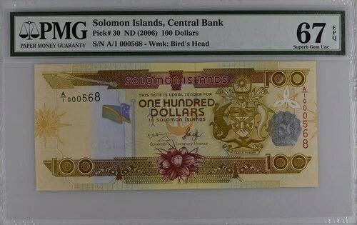 ソロモン諸島 100ドル ND(2006) P30a UNC / PMG 極上 GEM67EPQ / 最安値 #568｜WORLD RESOURCE【QUEEN店】