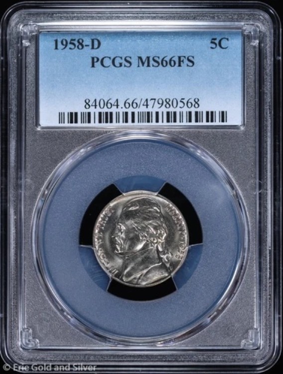 1958-D 5セント ジェファーソン ニッケル PCGS MS 66 FS | 未使用 UNC BU｜WORLD RESOURCE【QUEEN店】