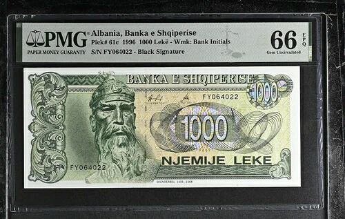 アルバニア 1000 Leke 1996 P 61 c Gem UNC PMG 66 EPQ｜WORLD RESOURCE【QUEEN店】