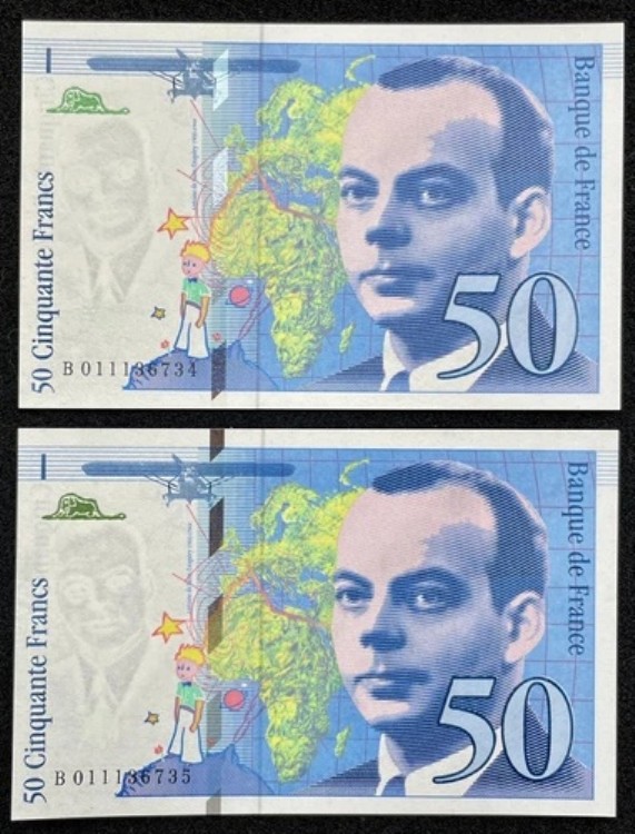 フランス 50フラン 1993 - UNC ***連続ペア*** P-157b｜WORLD RESOURCE【QUEEN店】 30,030円