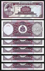 ハイチ 100 グールド 2000、UNC、5 枚ロット、連続、P-268a、接頭辞 AS｜WORLD RESOURCE【QUEEN店】