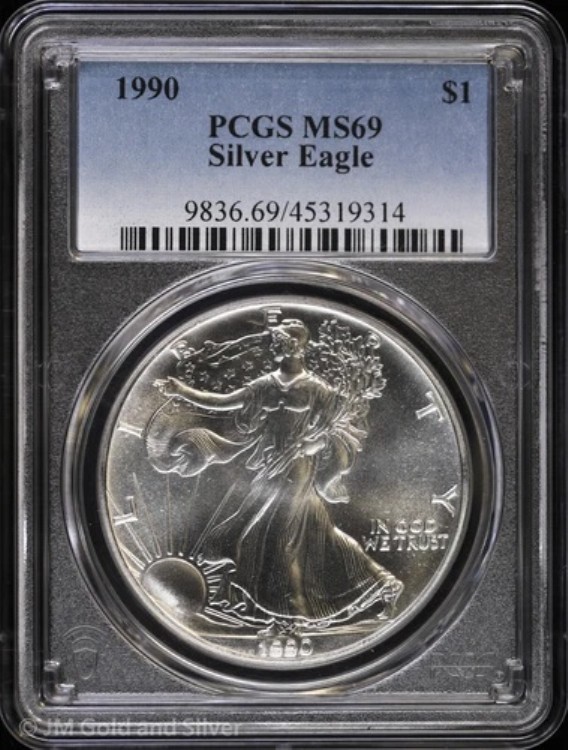 1990年 $1 アメリカン シルバー イーグル PCGS MS 69 | 未使用 UNC BU｜WORLD RESOURCE【QUEEN店】