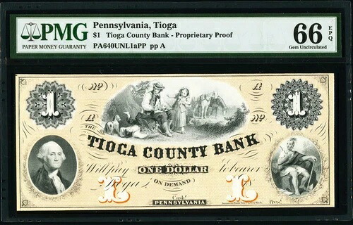 ペンシルバニア州タイオガ - タイオガ郡銀行 $1 18__ スペシャル プルーフ PMG Gem Unc 66EPQ - 素晴らしい!|WORLD RESOURCE【QUEEN店】