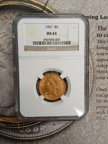 1907年金貨 $5 MS63 NGC リバティヘッド ハーフイーグル 美しい UNC TP-9863｜WORLD RESOURCE【QUEEN店】
