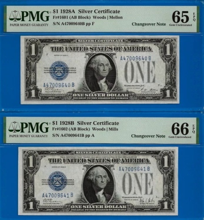 1928A 1928B 1ドル銀券 PMG 66EPQ 1601/1602年切手最高額|WORLD RESOURCE【QUEEN店】