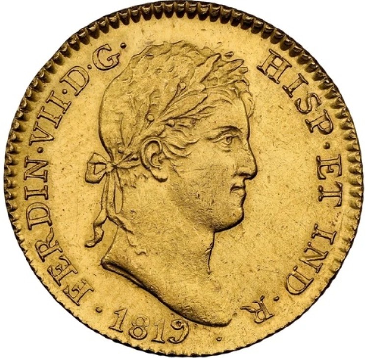 スペイン - 1819-M GJ - フェルディナンド 7 世 - 2 エスクード - NGC UNC 詳細 - 美しい!｜WORLD RESOURCE【QUEEN店】