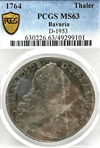 ドイツ諸州バイエルン 1764年 ターラー貨幣 ターラー PCGS MS 63 VZ/STG UNC マドンナ 希少|WORLD RESOURCE【QUEEN店】