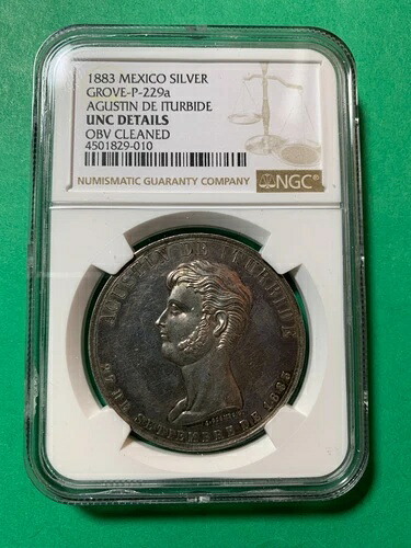 1883年 メキシコ アグスティン・イトゥルビデ 銀メダル、グローブ P-229a NGC UNC 詳細クリーニング済み|WORLD RESOURCE【QUEEN店】