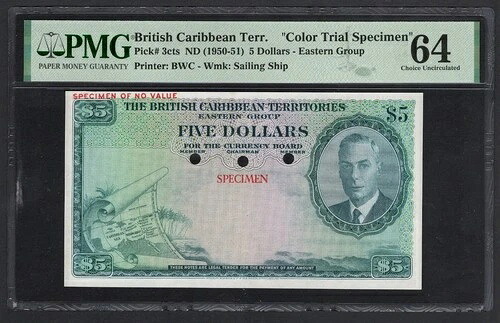 イギリス領カリブ海5ドル硬貨(1950-51年)3枚セット「Clr Trl Spc」UNCグレード64トップポップ|WORLD RESOURCE【QUEEN店】