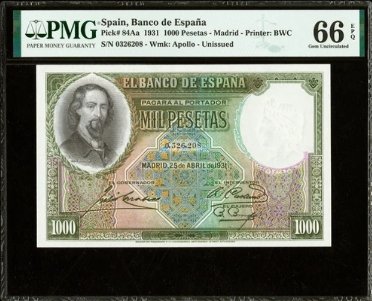 スペイン 1000ペセタ 1931年 Pick-84Aa GEM UNC PMG 66 EPQ｜WORLD RESOURCE【QUEEN店】 449,955円