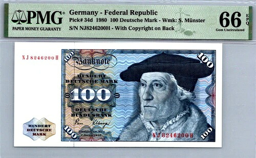 ドイツ 100 マーク 1980 PMG 66 EPQ GEM UNC P# 34d|WORLD RESOURCE【QUEEN店】