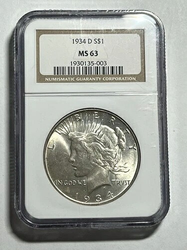 1934-D ピース シルバー ドル NGC MS63 チョイス BU UNC ブラストホワイト|WORLD RESOURCE【QUEEN店】