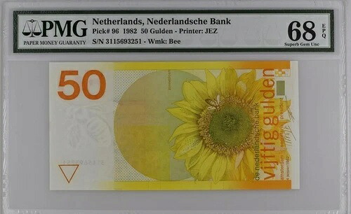 オランダ(ユーロ導入前)50グルデン 1982年 P96 UNC / PMG 極上 GEM68EPQ|WORLD RESOURCE【QUEEN店】