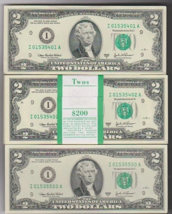 2003A "I" ミネアポリス $2 パック 新品 BEP ストラップ付き $200FV 100 連券｜WORLD RESOURCE【QUEEN店】