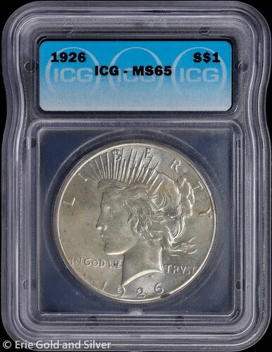 1926-P 1ドル ピース銀貨 ICG MS 65 | 未使用 UNC BU|WORLD RESOURCE【QUEEN店】