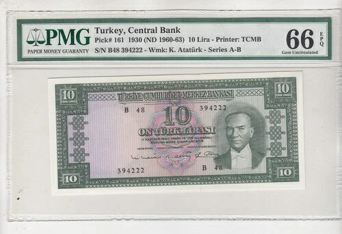 トルコ、10リラ、1963年、UNC、p161｜WORLD RESOURCE【QUEEN店】