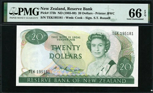 ニュージーランド 1985-1989 20ドル P173b PMG 66 EPQ GEM UNC|WORLD RESOURCE【QUEEN店】