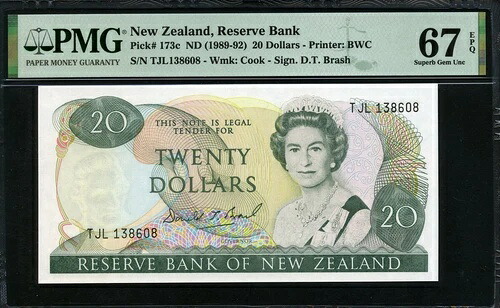 ニュージーランド 1989-1992 20ドル P173c PMG 67 EPQ 極上 GEM UNC|WORLD RESOURCE【QUEEN店】
