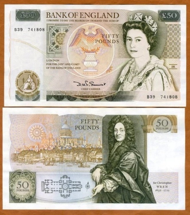 イギリス、50 ポンド (1981-1988) P-381a、QEII、UNC 最高額面。｜WORLD RESOURCE【QUEEN店】