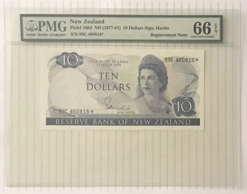 ニュージーランド 10ドル 1977-81 P-166d UNC PMG 66 代替機|WORLD RESOURCE【QUEEN店】