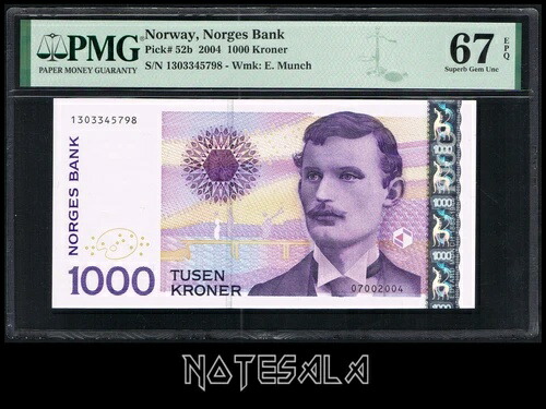 ノルウェー ノルエガ 1000 1,000 クローネ 2004 Pick-52b PMG 67 SUPERB GEM UNC EPQ｜WORLD RESOURCE【QUEEN店】