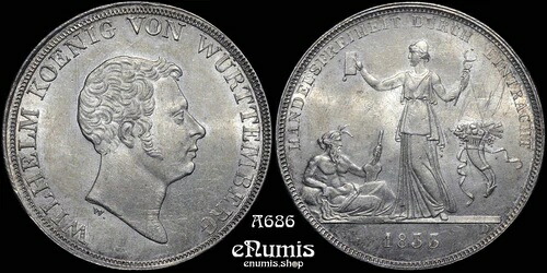 ドイツ、ヴュルテンベルク、ヴィルヘルム 1 世、ターラー 1833、傷、UNC|WORLD RESOURCE【QUEEN店】