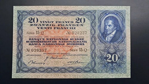スイス 20 フランケン 1942年12月4日 Unc|WORLD RESOURCE【QUEEN店】