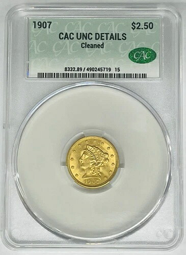 1907年 $2.50 リバティヘッドクォーターイーグル金貨 CAC UNC 詳細クリーニング済み|WORLD RESOURCE【QUEEN店】