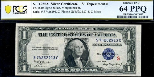 HGR 1935A 1ドル銀貨証明書 FR.1610 ((Experimental S)) PCGS CHOICE UNC 64PPQ｜WORLD RESOURCE【QUEEN店】
