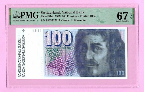 スイス 100 フランケン 1993 p57m UNC PMG 67 EPQ (TK 17 109)|WORLD RESOURCE【QUEEN店】