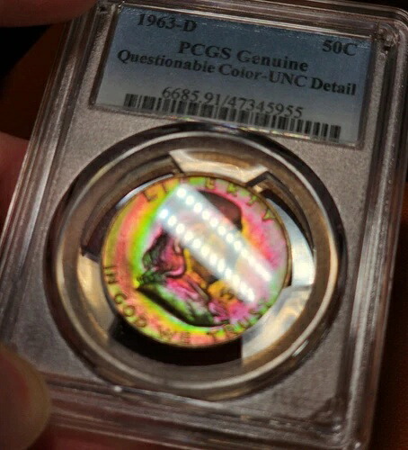 1963年 Dフランクリンハーフダラー レインボートーン インセインネオンカラー PCGS UNC QC｜WORLD RESOURCE【QUEEN店】