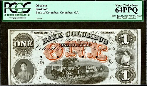 1858年1月10日 ジョージア州コロンバス銀行発行 廃貨 1ドル プルーフ PCGS 64PPQ｜WORLD RESOURCE【QUEEN店】