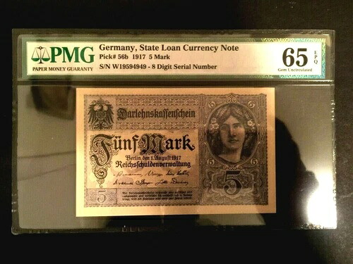 希少なドイツマーク5枚セット 1917年 シーケンシャル 5枚セット - PMG UNC GEM EPQ - 第一次世界大戦時代｜WORLD RESOURCE【QUEEN店】