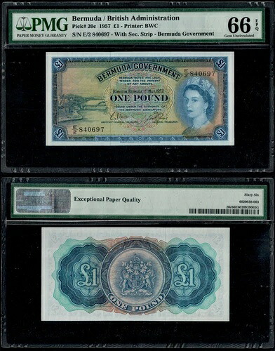 バミューダ 1ポンド (P20c) 1957 QEII PMG GEM UNC 66EPQ｜WORLD RESOURCE【QUEEN店】 118,800円