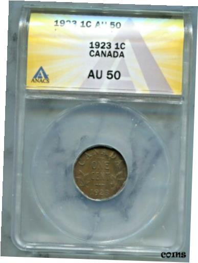 カナダ - 美しいジョージ V ブロンズ セント、1923 (素晴らしい日付)、KM# 28、ANACS AU 50CANADA - BEAUTIFUL GEORGE V BRONZE CENT, 1923 (GREAT DATE), KM# 28, ANACS AU 50画像